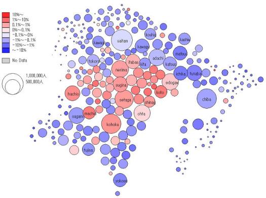 南関東転入超過率 非連続エリアカルトグラム